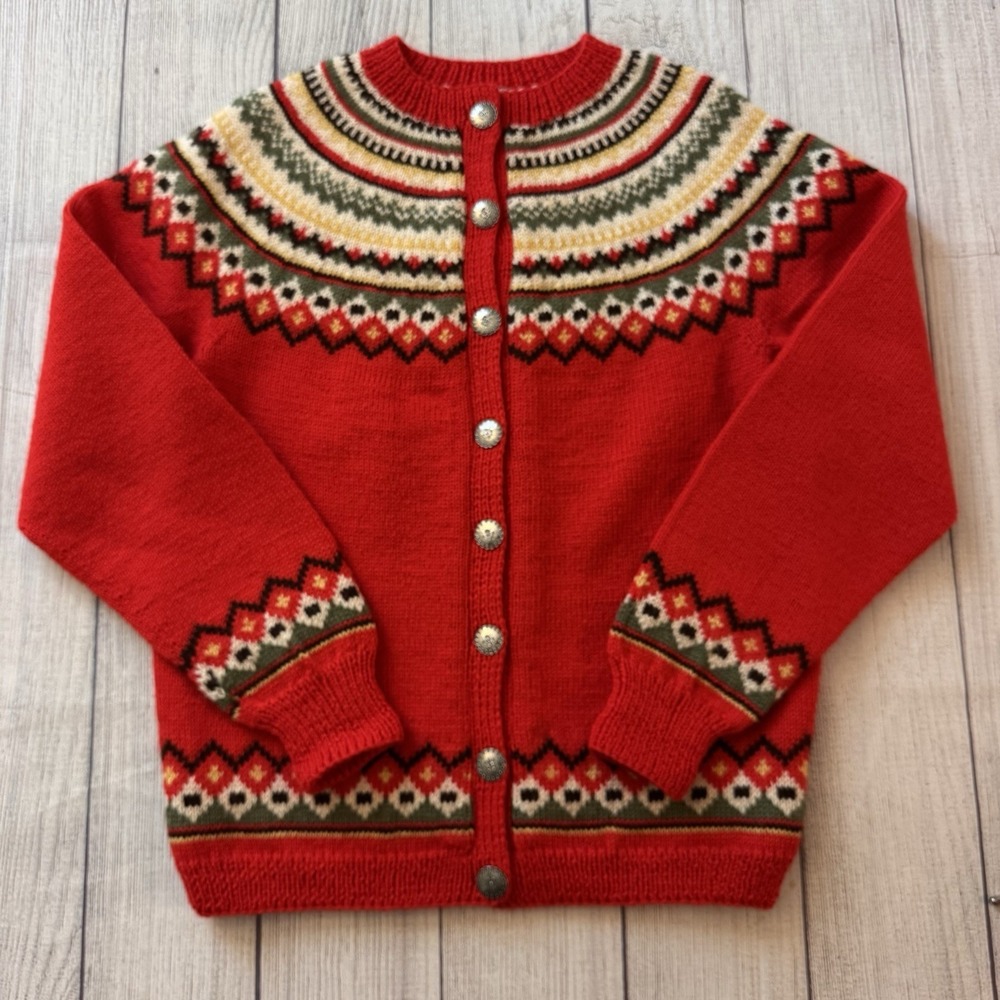Vintage Pure New Wool Cardigan Women's O. Allers A.S. Bergen Norway Sweater Deer